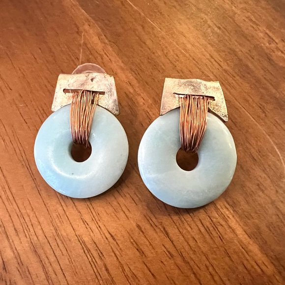 Artisan Stone and Copper Mixed Media Earrings - Picture 2 of 7